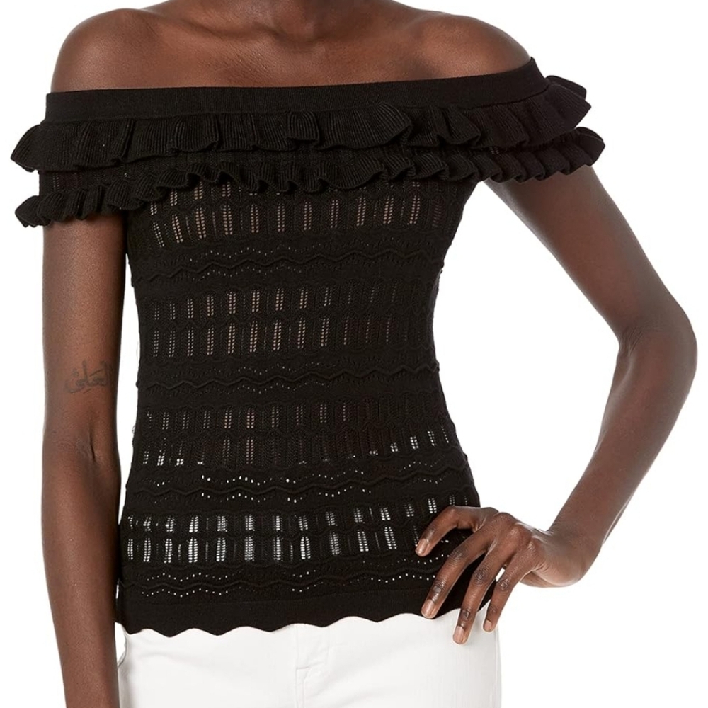Guess off the shoulder pointelle sweater sz xl